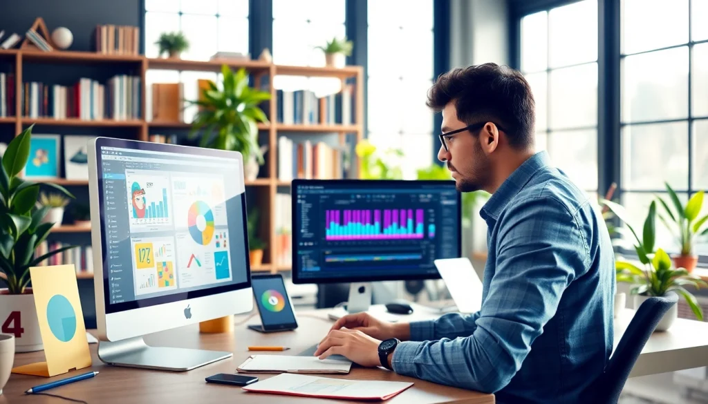 Kooralive content creator analyzing digital strategies in a dynamic workspace.