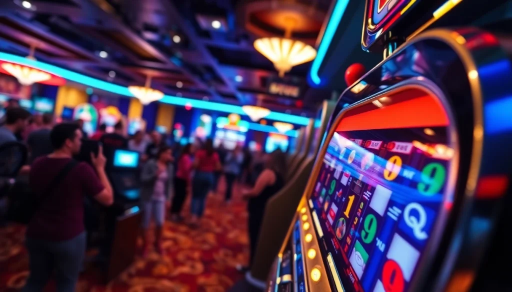 Slot machine berkilau menarik perhatian dengan simbol berwarna cerah di kasino