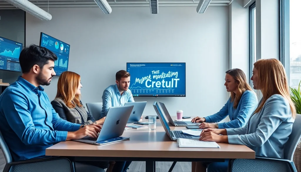 Showcasing Good Wolf Marketing team's collaboration in a modern office environment for effective strategies.