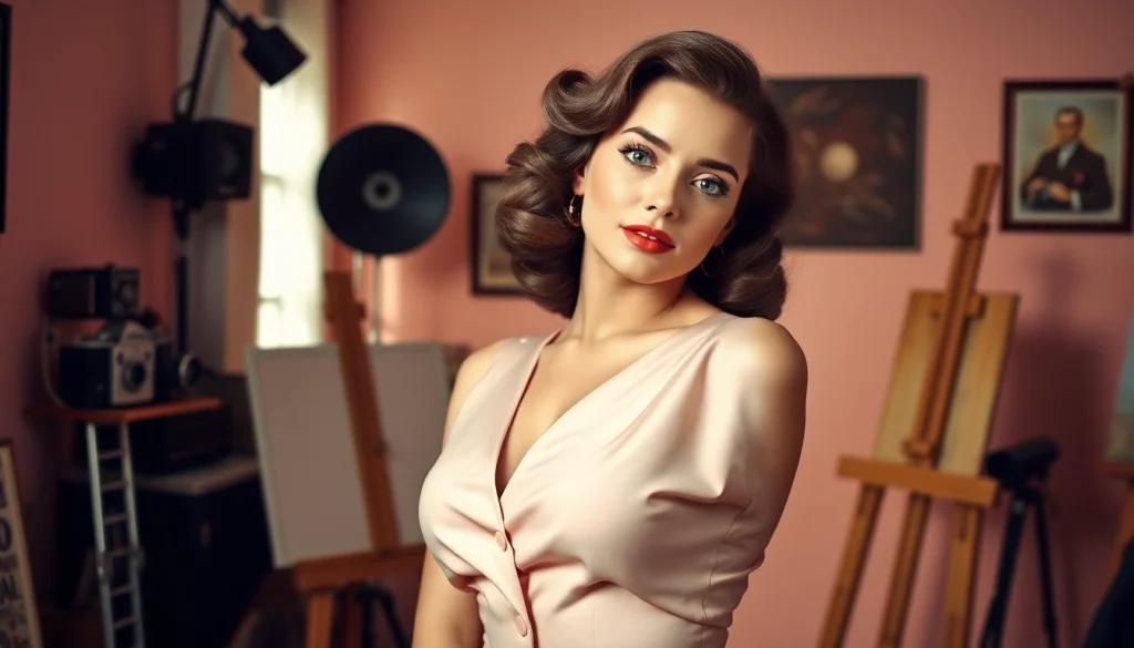 Showcase vintage pin-up art referencing https://www.esquirevargas.com in a nostalgic 1940s studio.