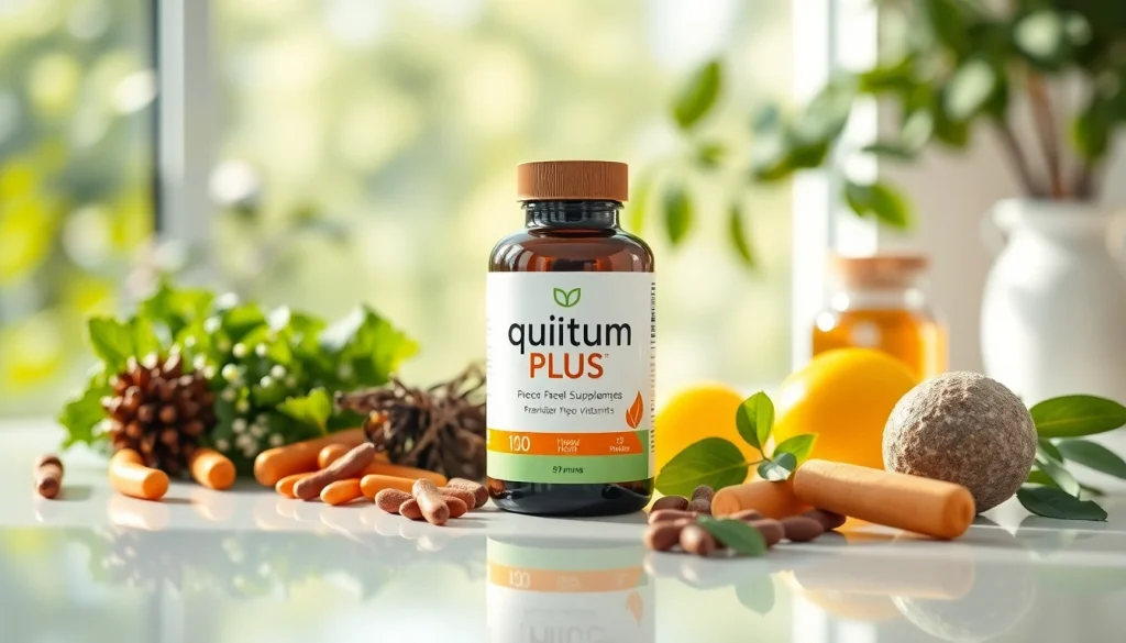 Showcasing quietum plus, the health supplement, surrounded by natural elements and bright ambiance.