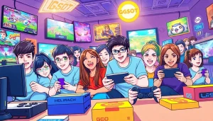 Menampilkan daftar ggsoft game melalui interaksi bersemangat gamers dalam suasana yang ceria.