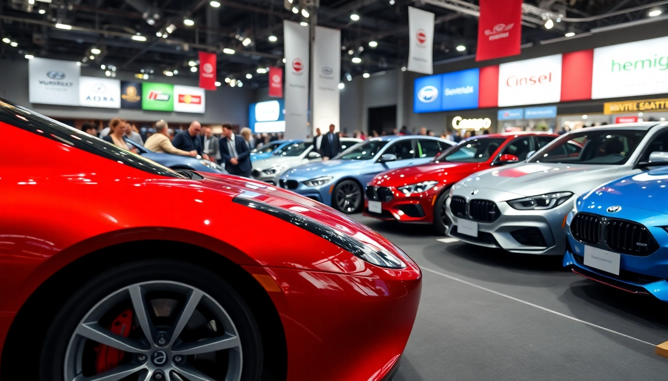 Auto Cars Show featuring a lineup of sleek vehicles and engaging crowds at a vibrant auto expo.