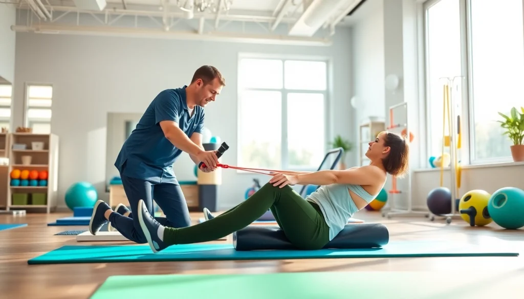 Engaged patient receiving therapy at Health in Motion Rehabilitation clinic, highlighting supportive care.
