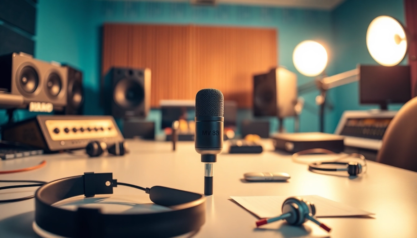 MV 88 microphone elegantly displayed on a desk among recording equipment, inspiring creativity.