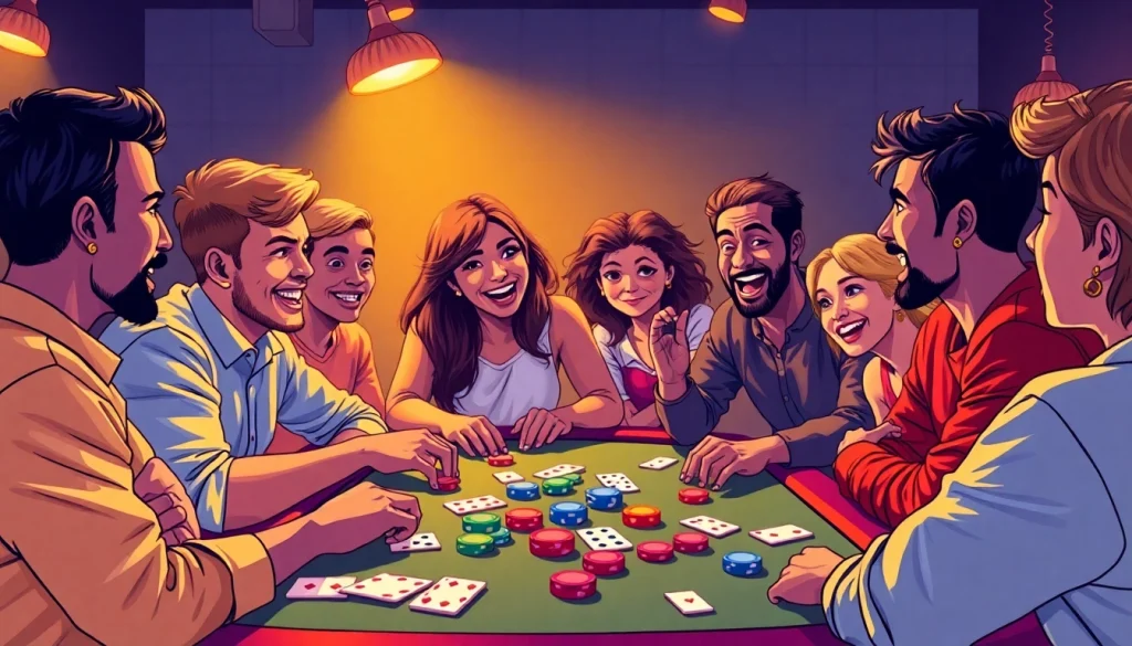 Discover the excitement of Rummy nabob as friends enjoy a lively card game night around a colorful table.