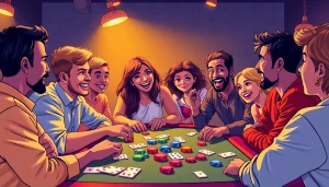 Discover the excitement of Rummy nabob as friends enjoy a lively card game night around a colorful table.