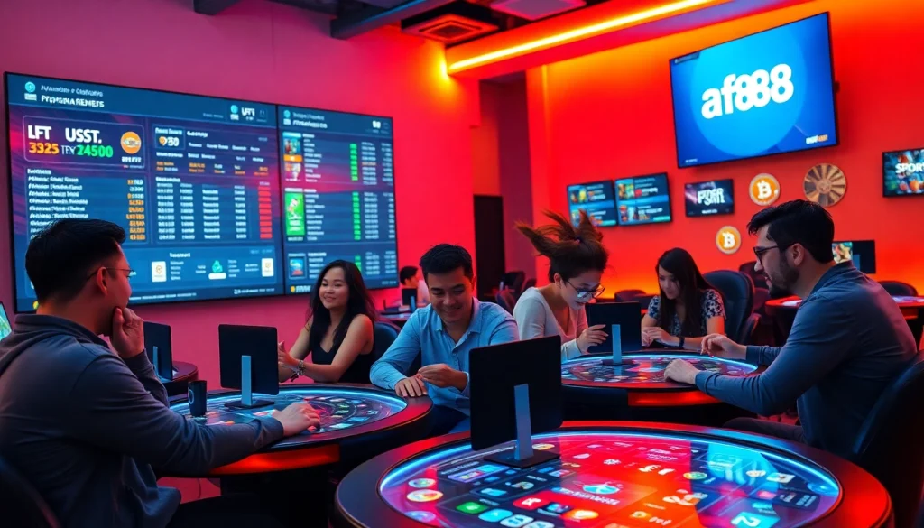 Engaging online gaming atmosphere highlighting af88.com with diverse players and vibrant visuals.
