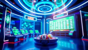 Menampilkan diantogel dalam konsep lotere digital yang futuristik dan interaktif.