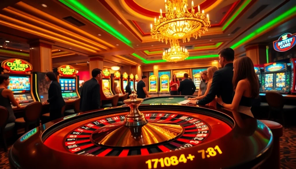 Experience the thrill of gambling at https://whycazino.com with vibrant casino scenes featuring roulette and slot machines.
