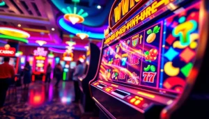 Menggambarkan permainan bro138 slot dengan mesin slot yang penuh warna dan menarik.