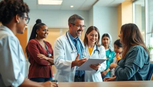 Highlighting health discussions between a family and a doctor in a healthcare setting.