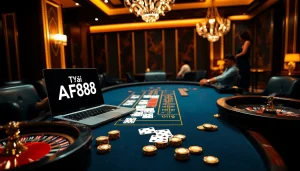 Experience excitement with TẢI AF88 on a luxury online baccarat table at a vibrant casino.