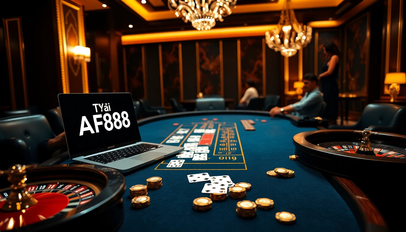 Experience excitement with TẢI AF88 on a luxury online baccarat table at a vibrant casino.