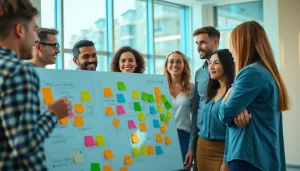 Team collaborating in a modern office, representing a Florida Ad Agency's creative brainstorming session.