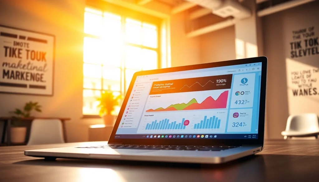 Engaging TikTok SMM panel interface showcasing analytics in a bright office.