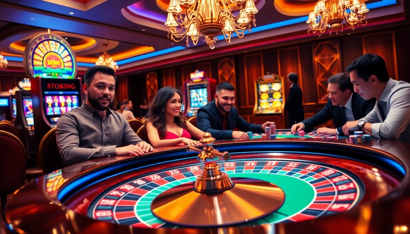 3king players enjoying an exciting poker game in a luxurious casino setting.