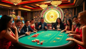 Gamblers enjoying the Go8 casino experience with vibrant games and excitement.