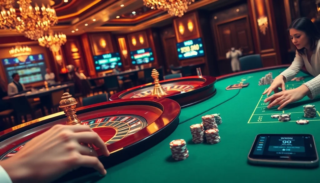 Experience the thrill at W88 poker tables, featuring vibrant chips and an elegant atmosphere.
