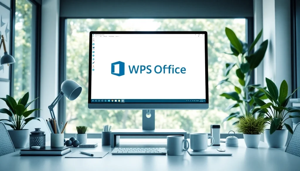 WPS下载 displayed on a modern office workspace computer, showcasing productivity and organization.