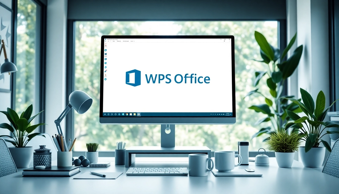 WPS下载 displayed on a modern office workspace computer, showcasing productivity and organization.