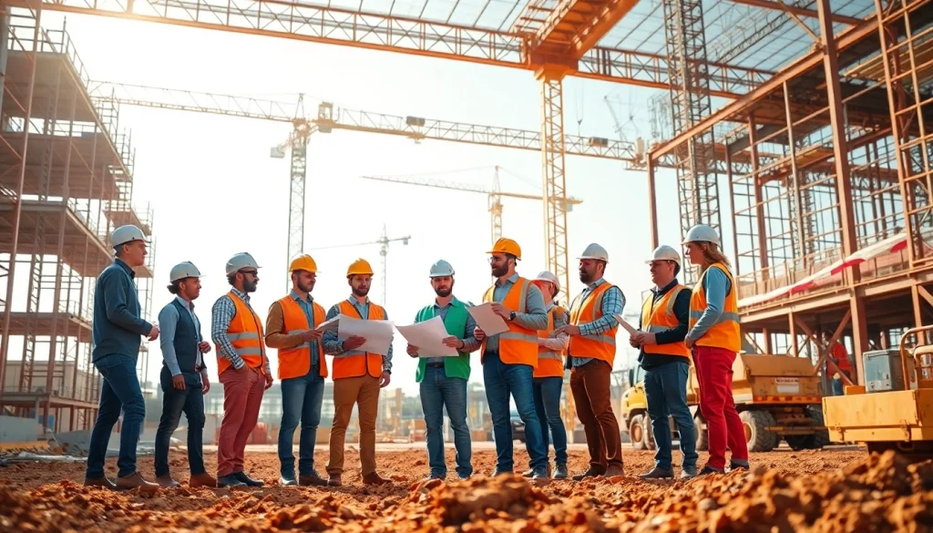 Construction workforce development through teamwork at a vibrant building site.