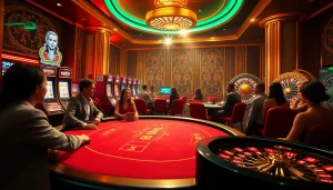 GO8 players enjoying a high-stakes poker game in a luxurious casino environment.