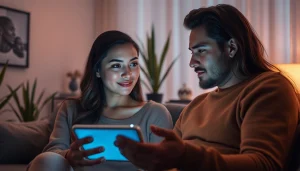 Engaging with AI sex technology in a modern, intimate setting showcasing human connection and innovation.