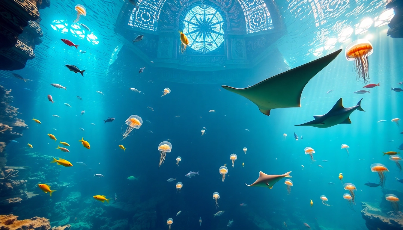 Aquarium scene featuring vibrant marine life and the luxurious Atlantis Dubai architecture