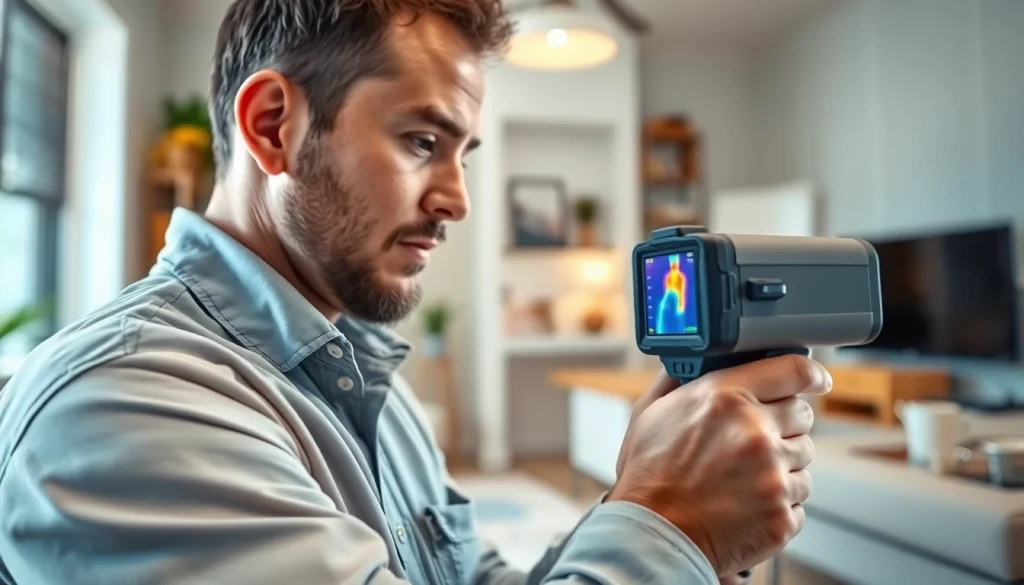 Leak Detection Dumfries technician using thermal camera in a home setting.