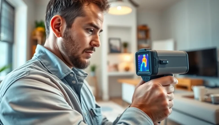 Leak Detection Dumfries technician using thermal camera in a home setting.