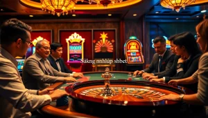 Exciting casino scene showcasing professional gamblers during a game, emphasizing đăng nhập shbet.
