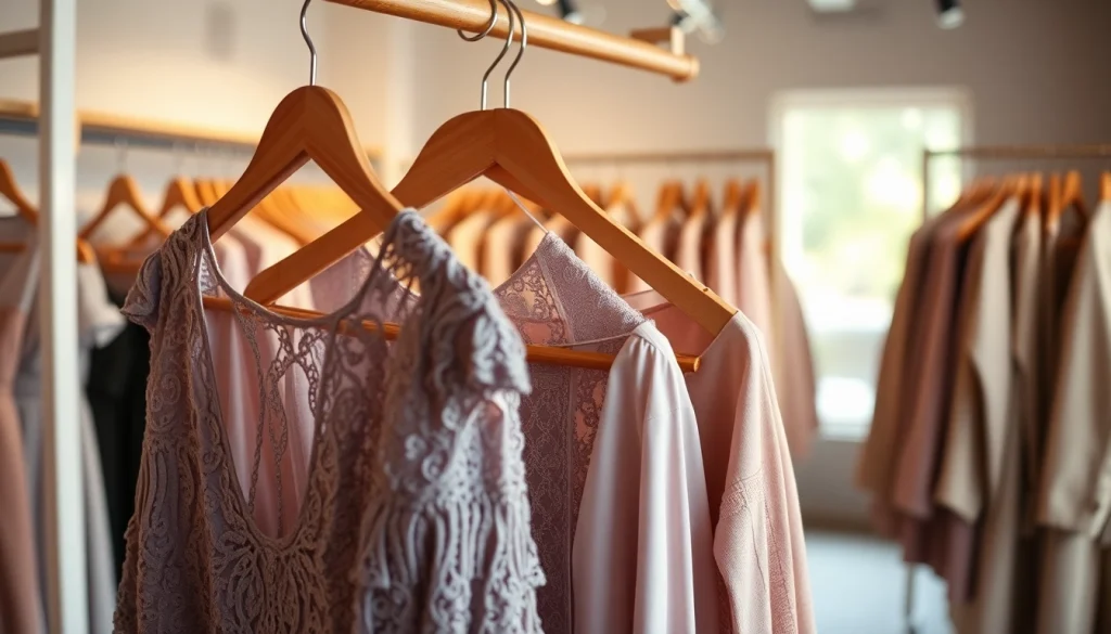 Showcase elegant Rivelle fashion in a boutique setting with soft lighting and rich textures.