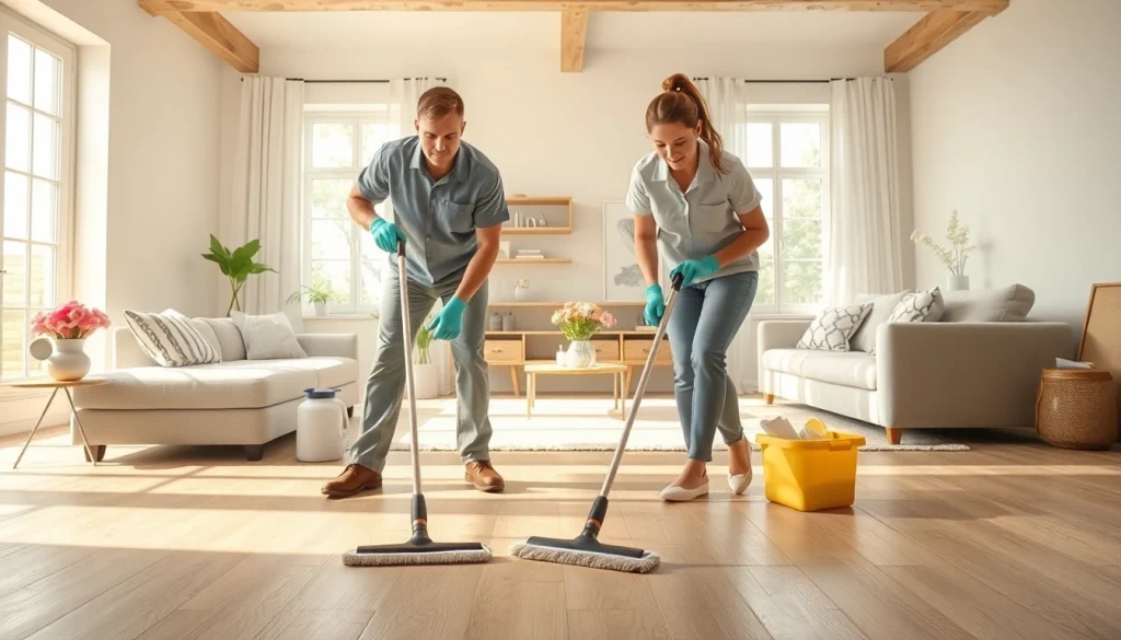 Move out cleaning service professionals thoroughly cleaning an apartment for new tenants.