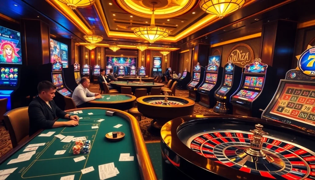 Engage in thrilling gambling at Trang chủ Go99 with vibrant poker tables and slot machines.