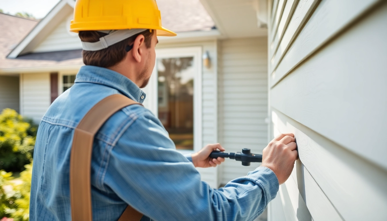 Siding installation process demonstrated by a contractor on a suburban home, focusing on craftsmanship and detail.
