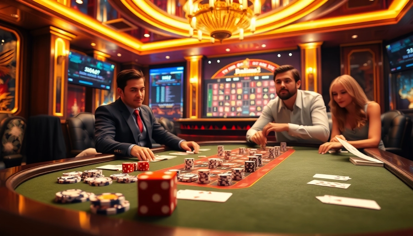 Players engaging intensely in a thrilling poker game at ga6789 online casino, showcasing excitement and luxury.