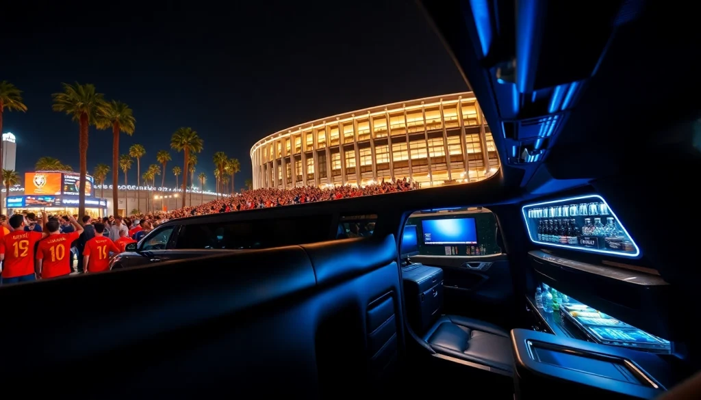 World Cup Group Transportation in a luxurious limousine, showcasing comfort for fans arriving at the stadium.
