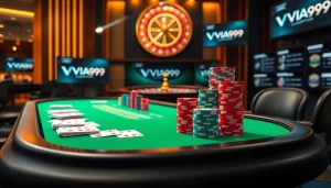 Experience the thrill of VUA99 with vibrant poker chips and digital betting interfaces.