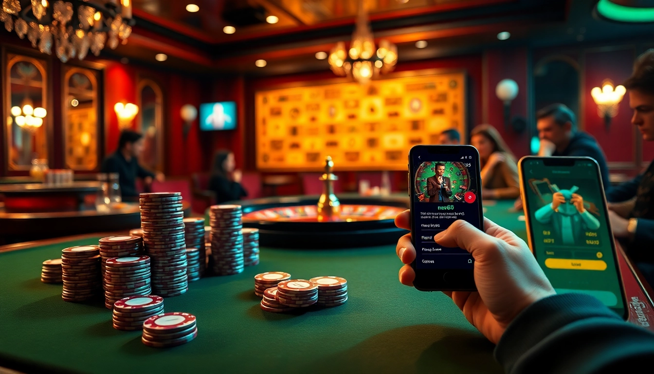 Players engaging in intense poker at new66 casino, showcasing vibrant chips and roulette.