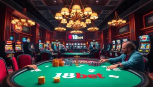 Players enjoying high-stakes poker at a vibrant 188bet casino scene.