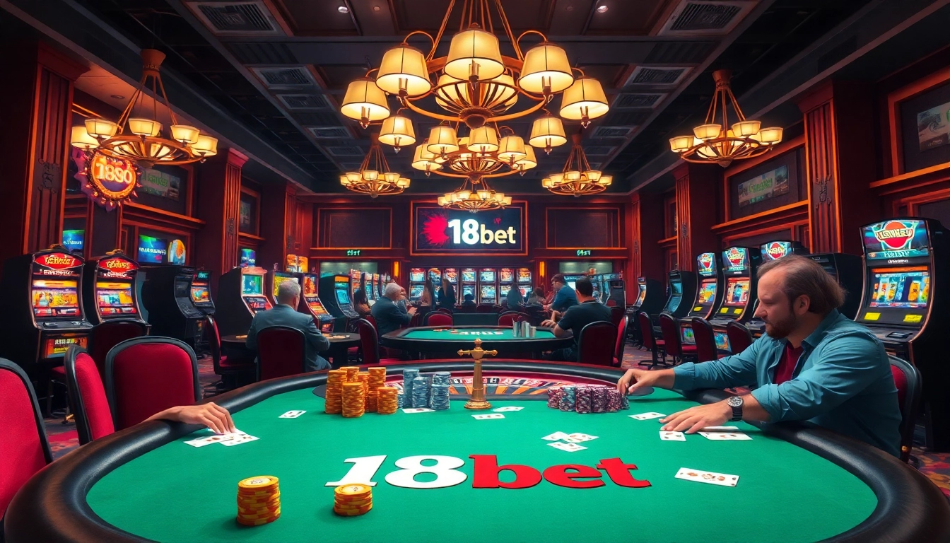 Players enjoying high-stakes poker at a vibrant 188bet casino scene.