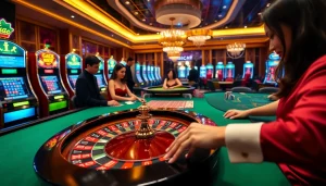 Người chơi Betvip đang tận hưởng cá cược trên bàn casino sang trọng với các máy đánh bạc sống động