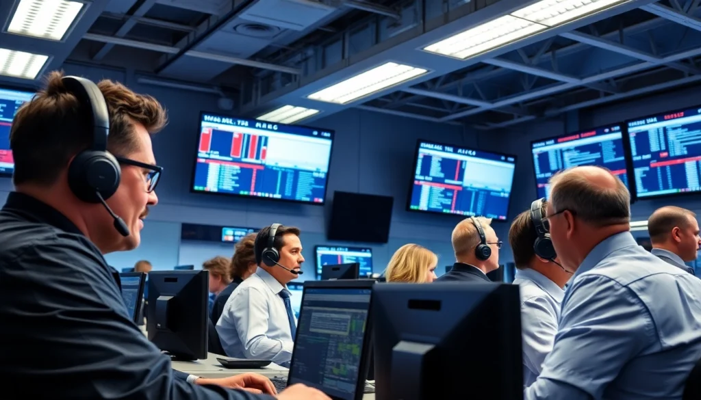 Truck Dispatch Service team coordinating logistics efficiently in a modern office environment.