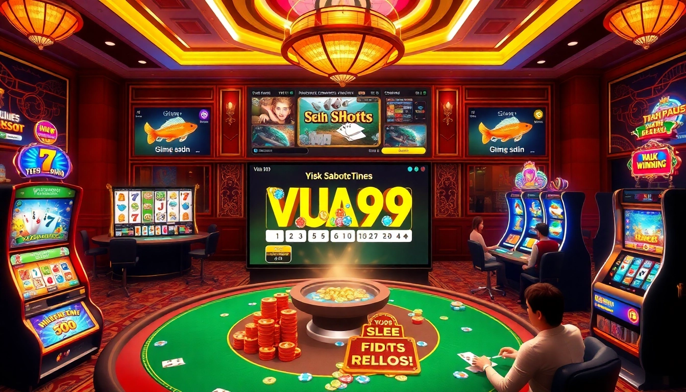 Players engaging with VUA99 online gambling platform, showcasing vibrant casino games.