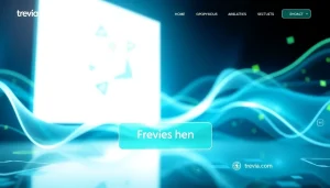 Explore trevia.com with an engaging call-to-action button amidst a vibrant digital environment.