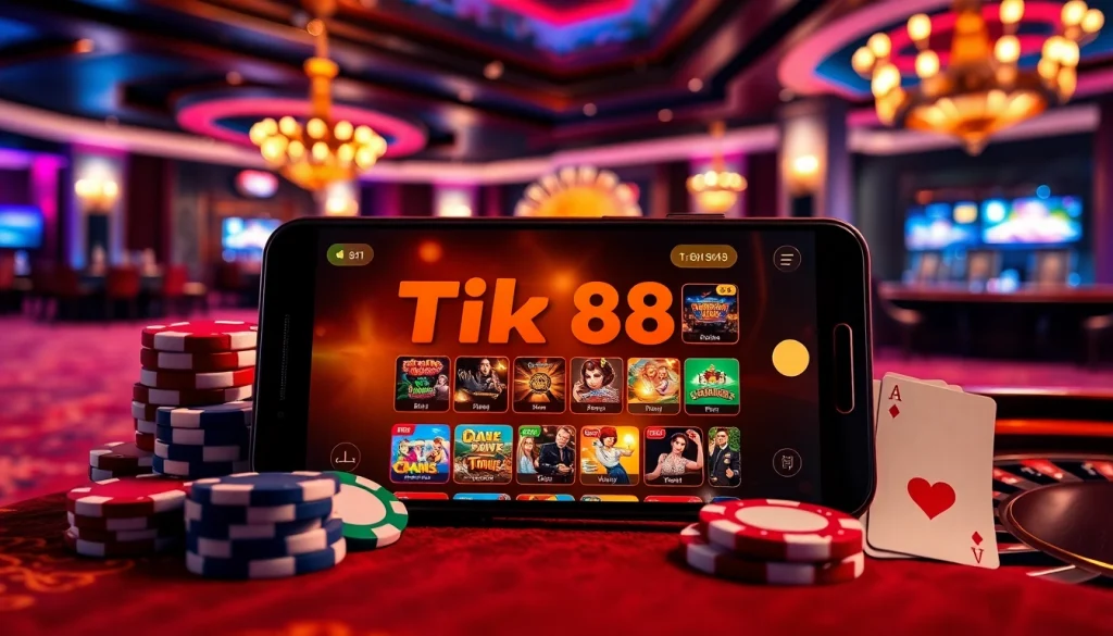 Trải nghiệm ứng dụng Tik 88 với các yếu tố casino sống động và những tùy chọn trò chơi hấp dẫn.