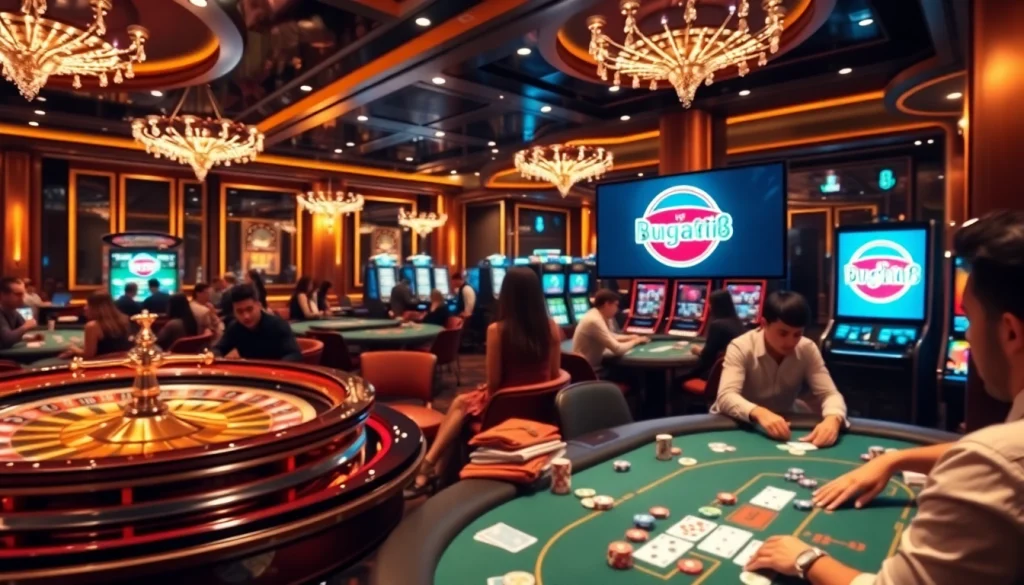 Engaged players enjoying poker and roulette at Bugatti8's luxurious casino.