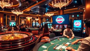 Engaged players enjoying poker and roulette at Bugatti8's luxurious casino.