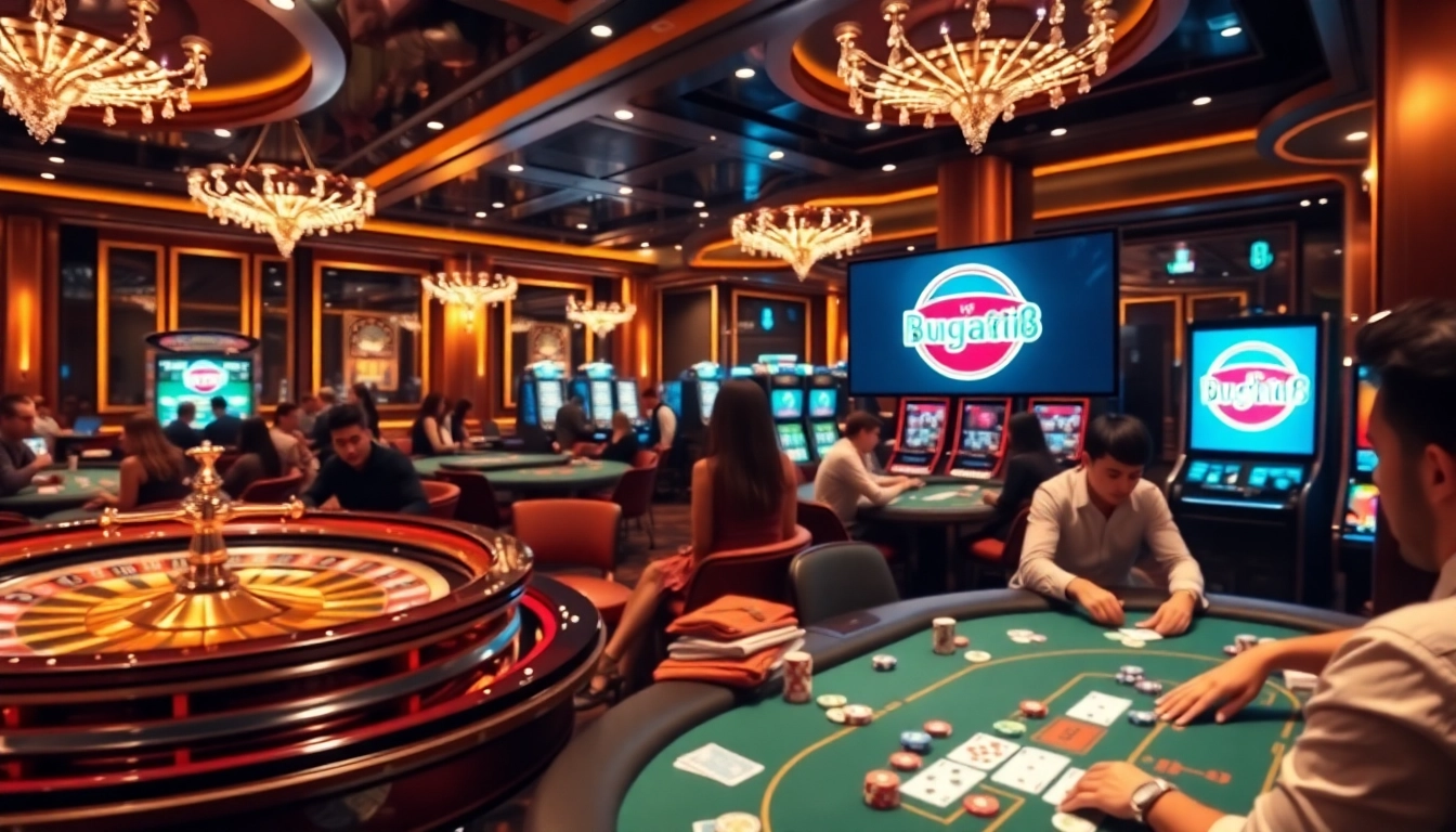 Engaged players enjoying poker and roulette at Bugatti8's luxurious casino.